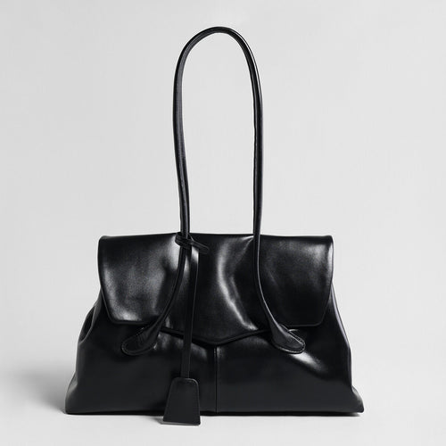 Suede Leather Oversized Tote Bag – Flap-Top Shoulder Bag with Knotted Handles