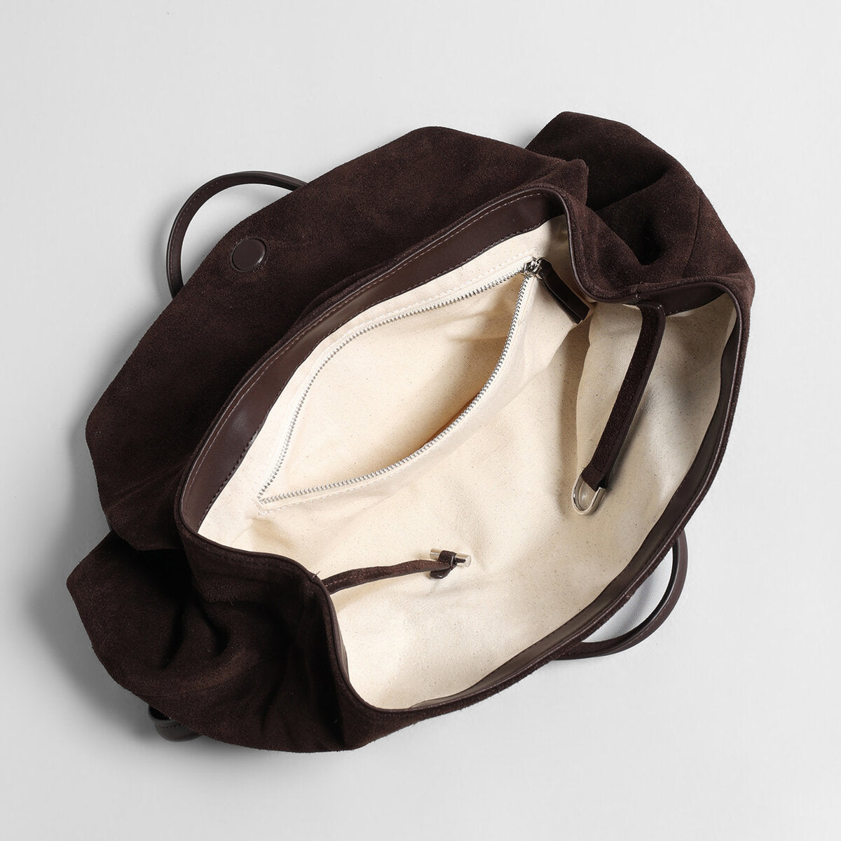 Suede Leather Oversized Tote Bag – Flap-Top Shoulder Bag with Knotted Handles
