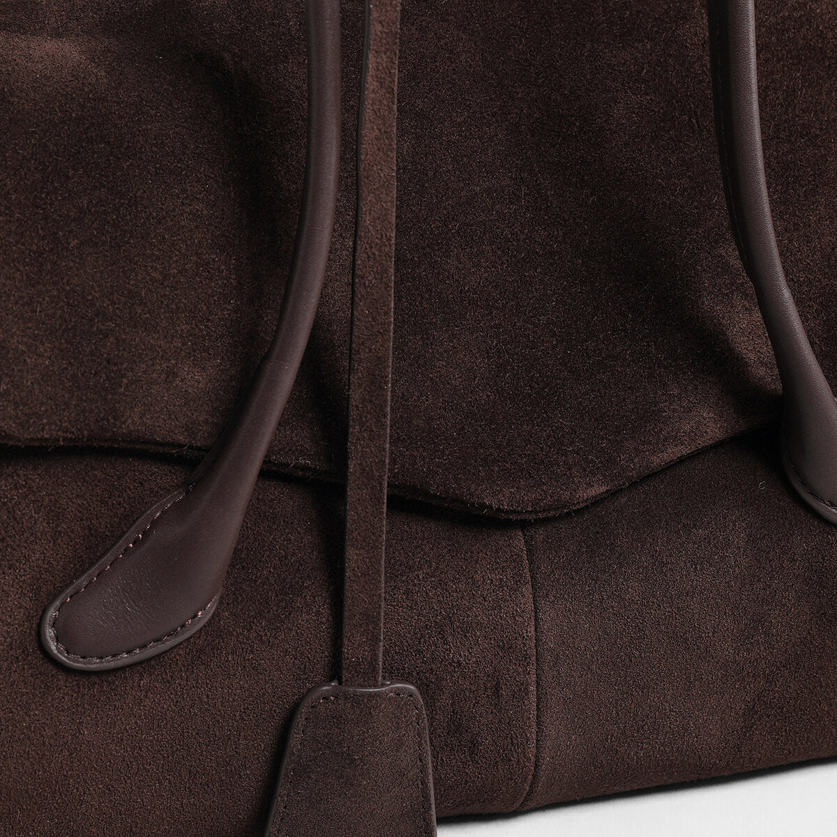 Suede Leather Oversized Tote Bag – Flap-Top Shoulder Bag with Knotted Handles