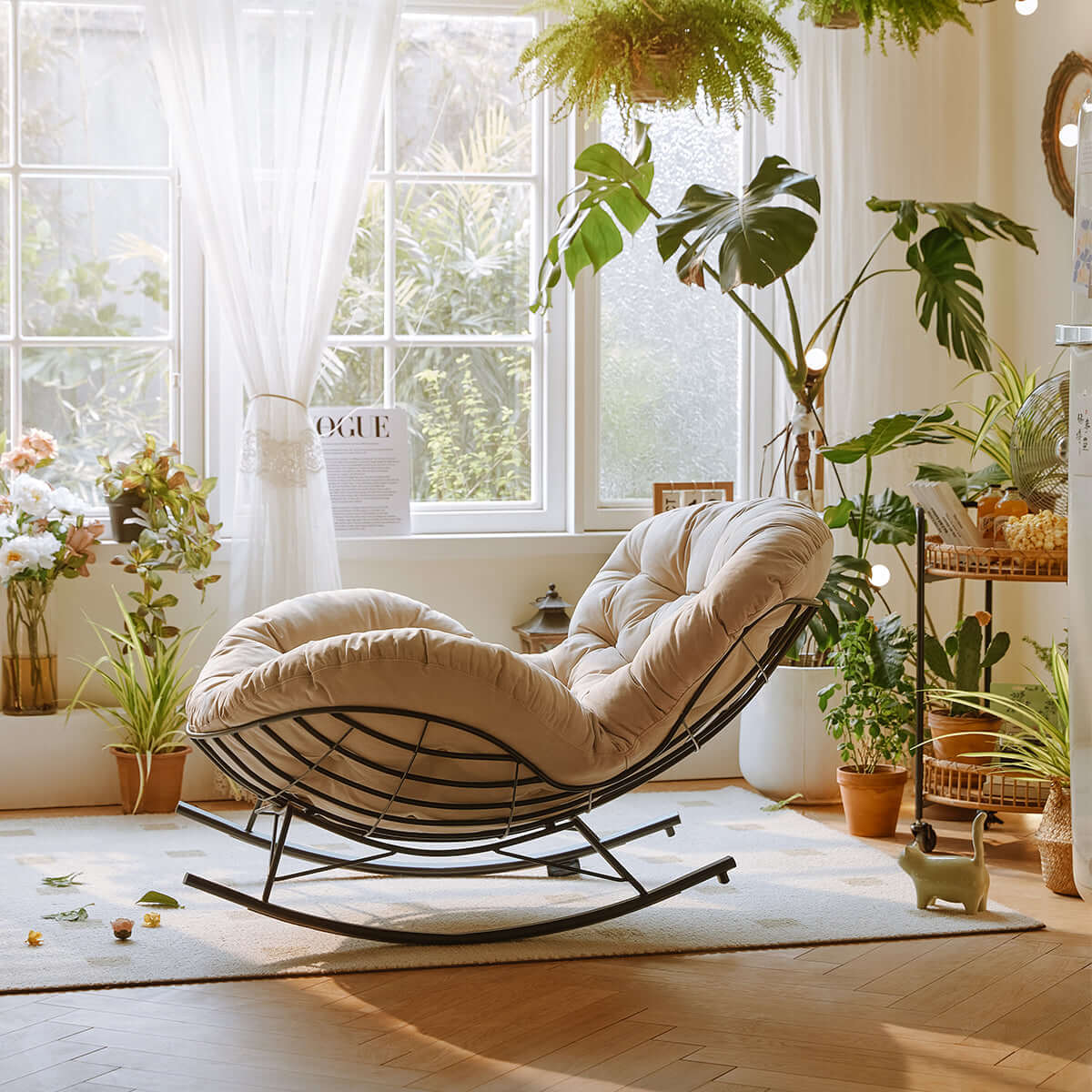 Suede Leather Reclining Lazy Rocking Chair - 0cm