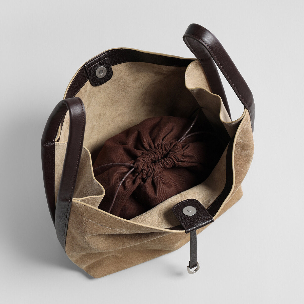 Suede Leather Slouchy Triangle Hobo Bag – Peaked Shoulder Tote with Removable Drawstring Pouch