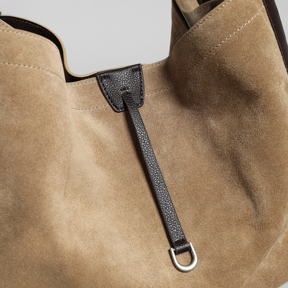 Suede Leather Slouchy Triangle Hobo Bag – Peaked Shoulder Tote with Removable Drawstring Pouch