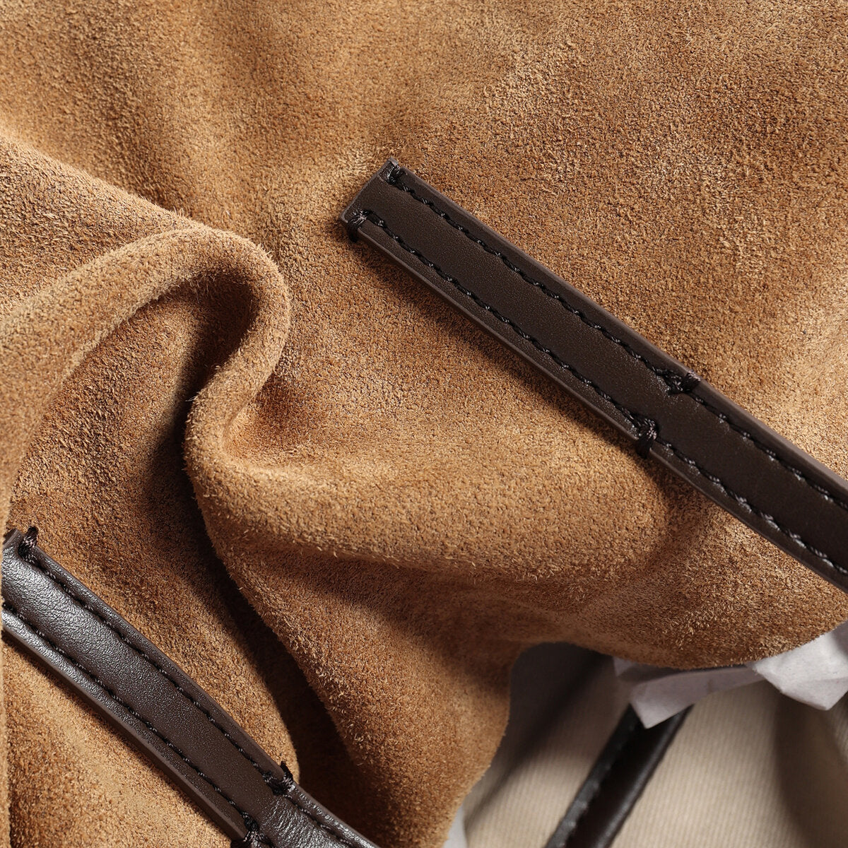 Suede Leather Structured Bowling Bag – Rectangular Zip-Top Shoulder Bag with Long Leather Handles