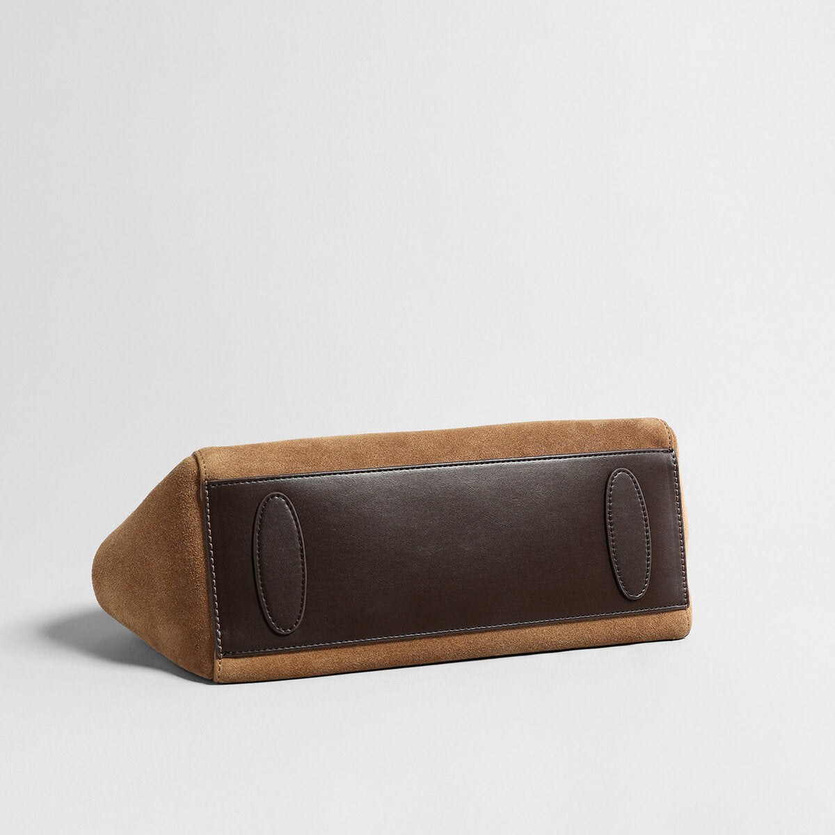 Suede Leather Structured Pillow Tote Bag – Continuous Leather Strap Design with Reinforced Base