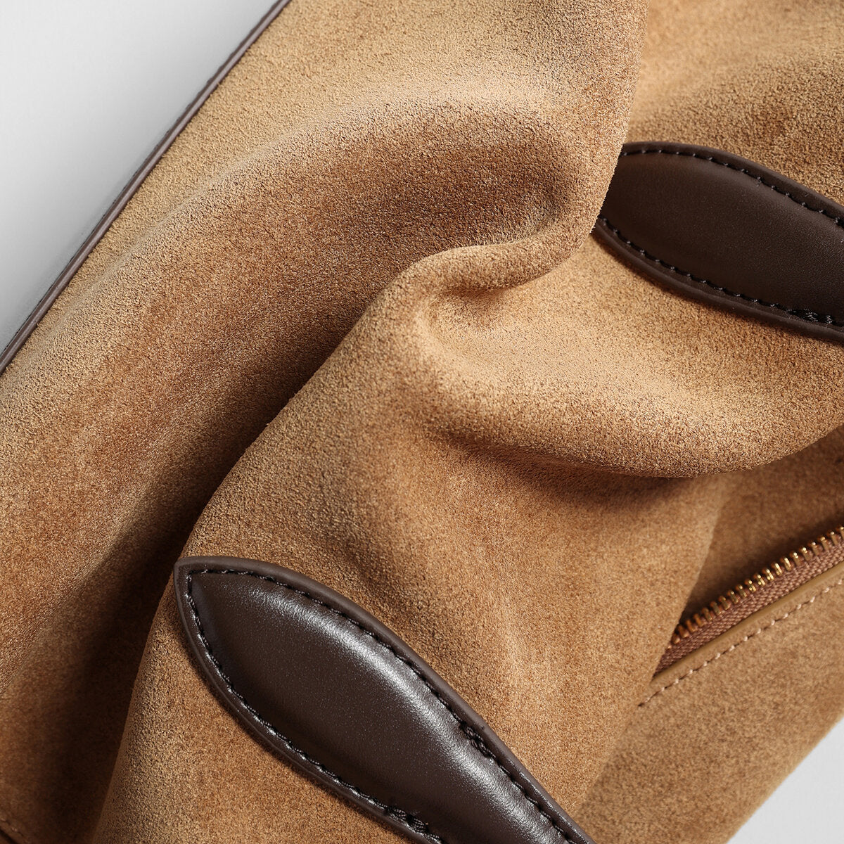 Suede Leather Structured Pillow Tote Bag – Continuous Leather Strap Design with Reinforced Base
