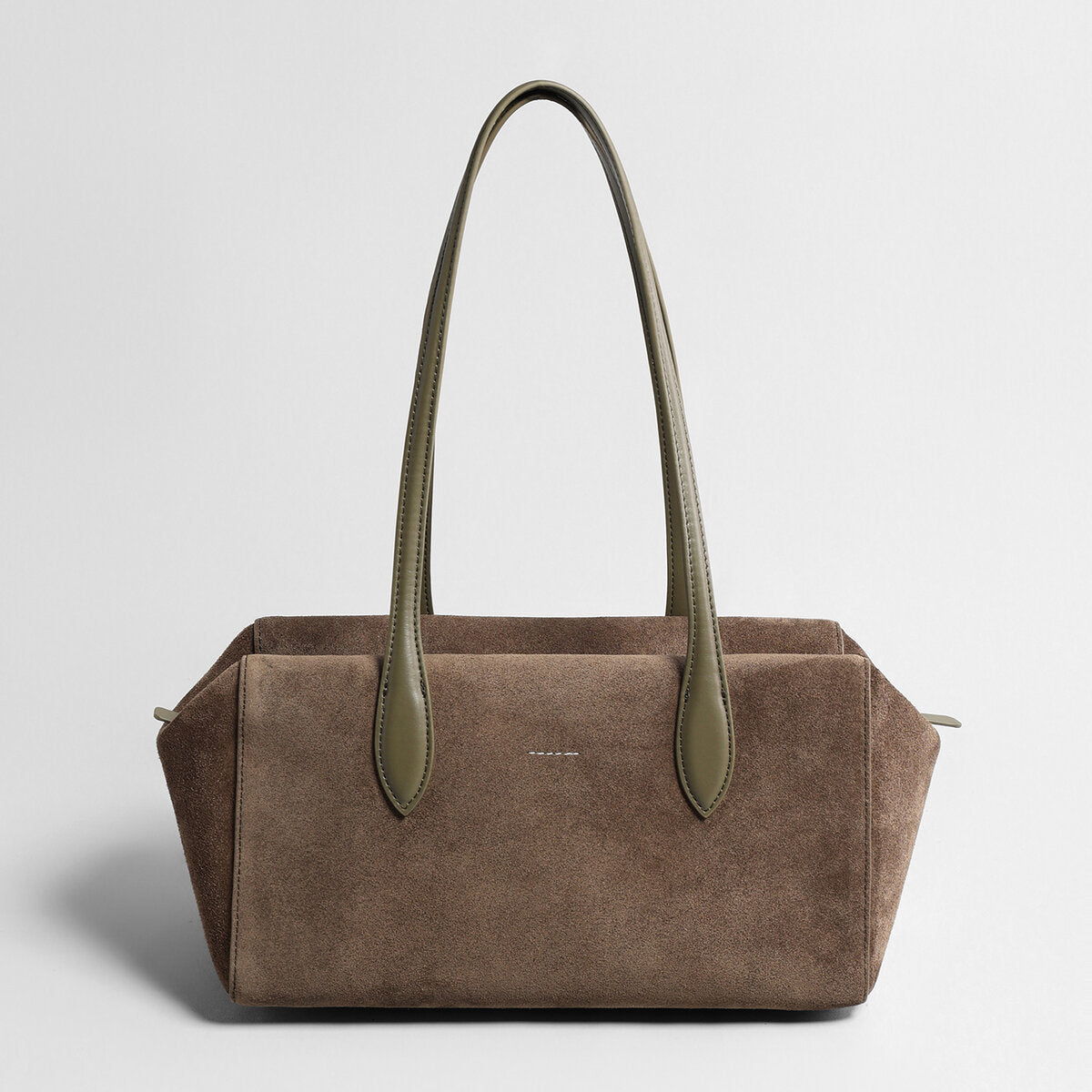 Suede Leather Structured Pillow Tote Bag – Continuous Leather Strap Design with Reinforced Base