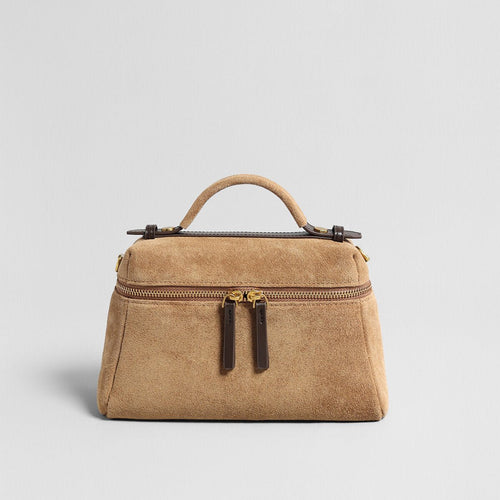 Suede Leather Structured Shoulder Bag – Vanity Case Top Handle & Crossbody