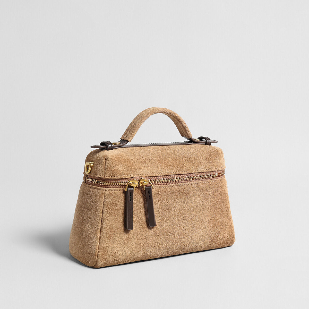 Suede Leather Structured Shoulder Bag – Vanity Case Top Handle & Crossbody