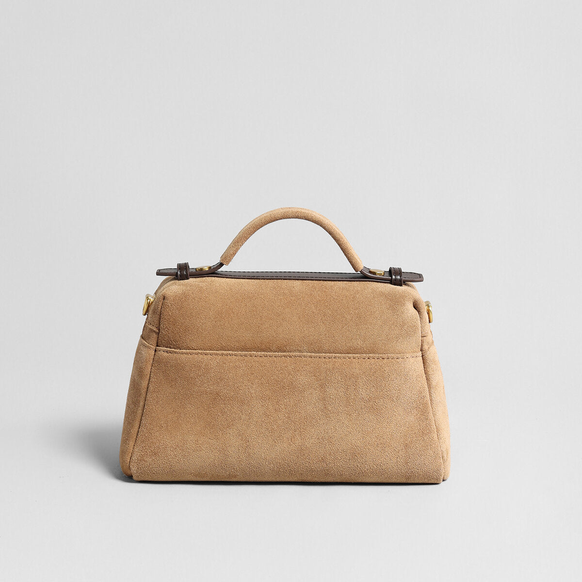 Suede Leather Structured Shoulder Bag – Vanity Case Top Handle & Crossbody