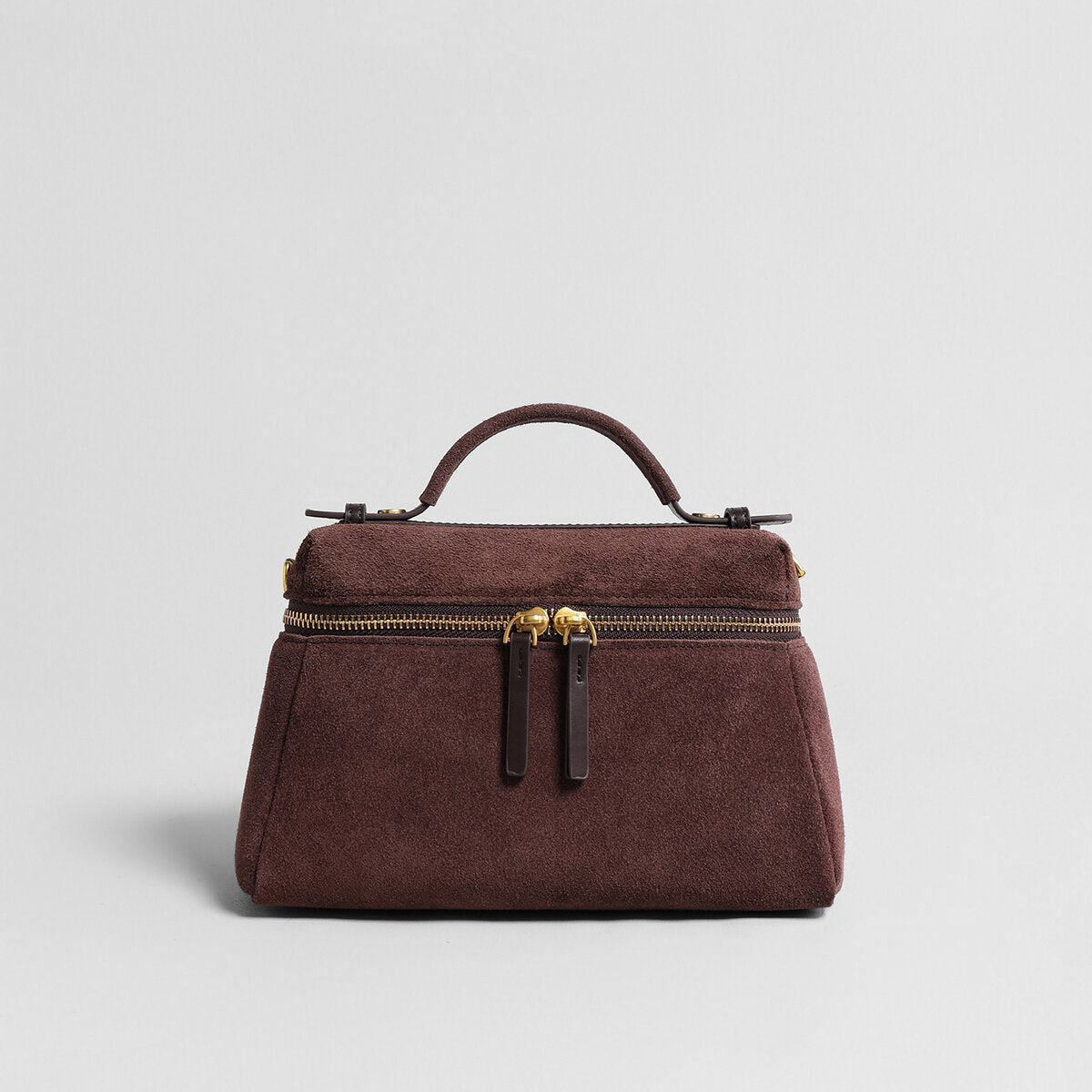 Suede Leather Structured Shoulder Bag – Vanity Case Top Handle & Crossbody