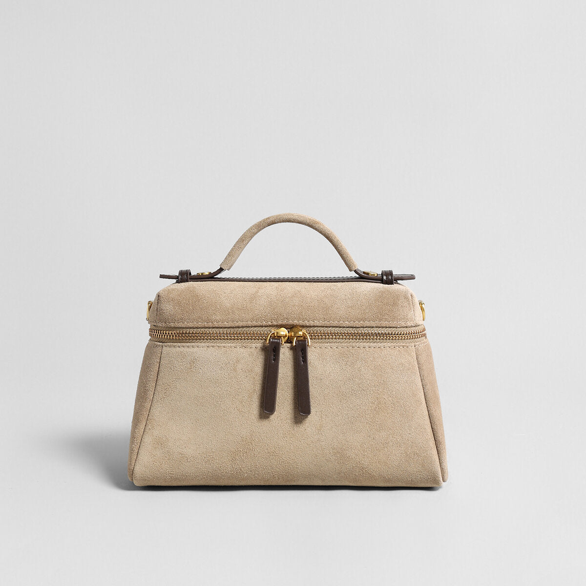 Suede Leather Structured Shoulder Bag – Vanity Case Top Handle & Crossbody