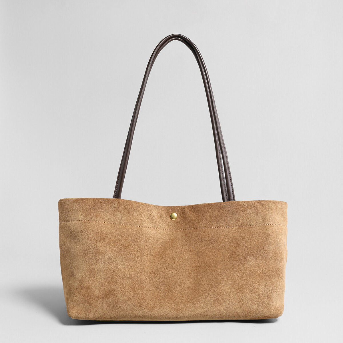 Suede Leather Wave-Top Tote Bag – Open-Top Shoulder Bag with Contrast Leather Handles