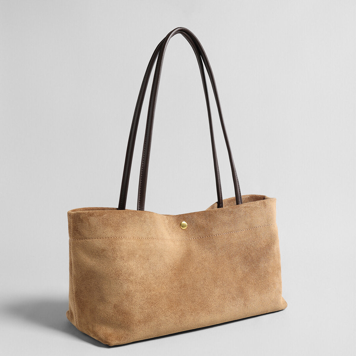 Suede Leather Wave-Top Tote Bag – Open-Top Shoulder Bag with Contrast Leather Handles