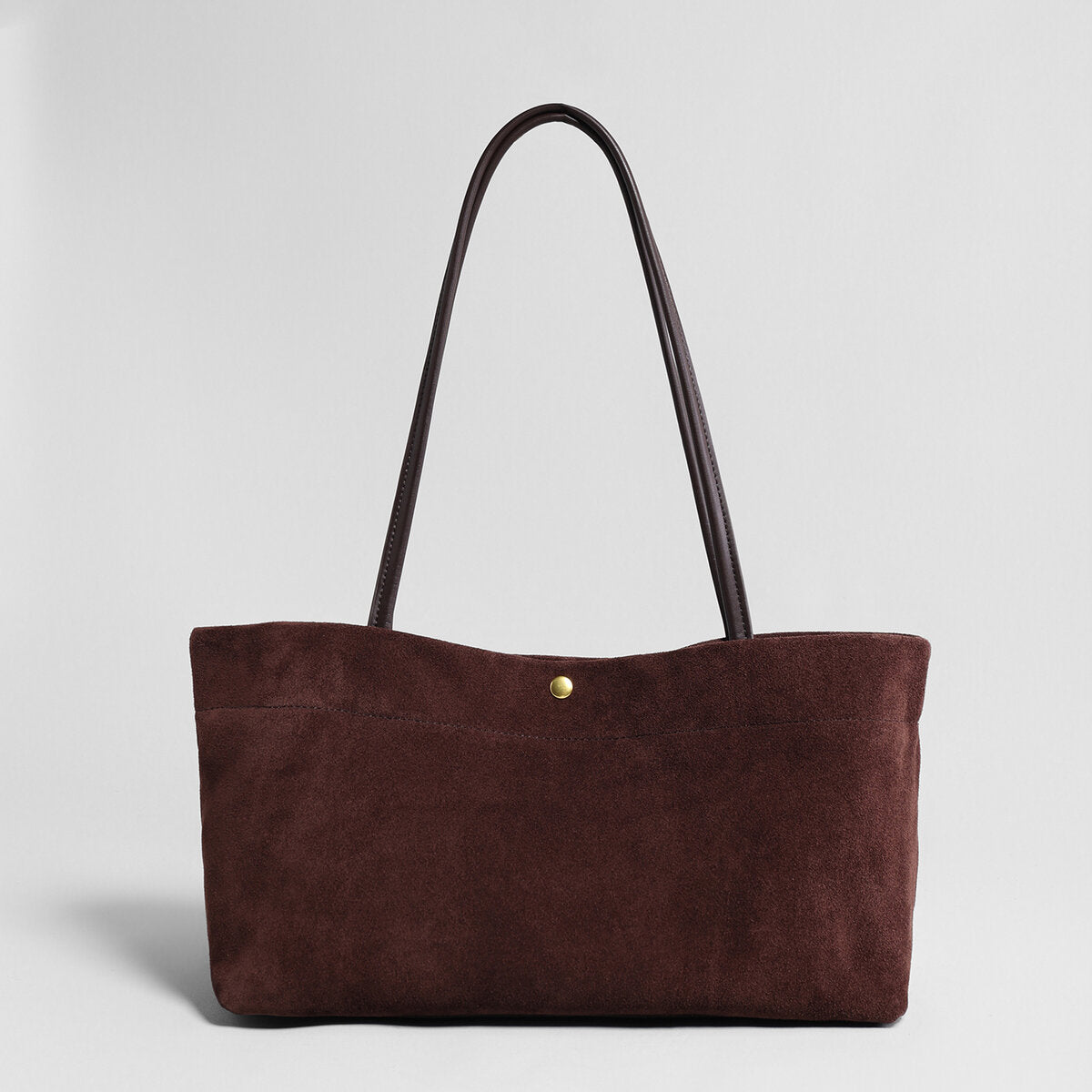 Suede Leather Wave-Top Tote Bag – Open-Top Shoulder Bag with Contrast Leather Handles