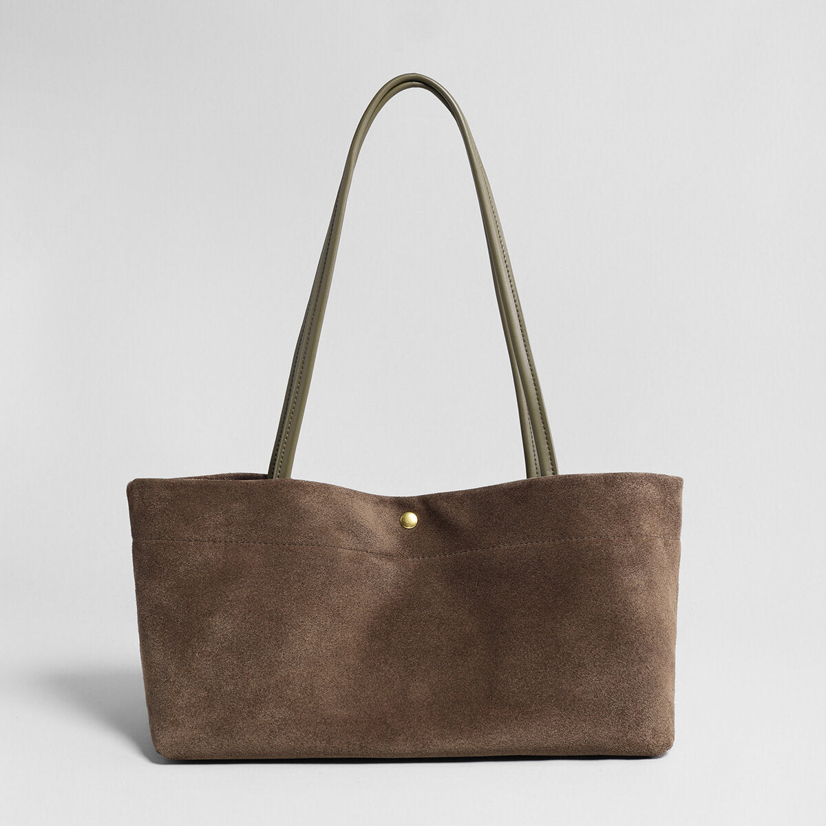 Suede Leather Wave-Top Tote Bag – Open-Top Shoulder Bag with Contrast Leather Handles