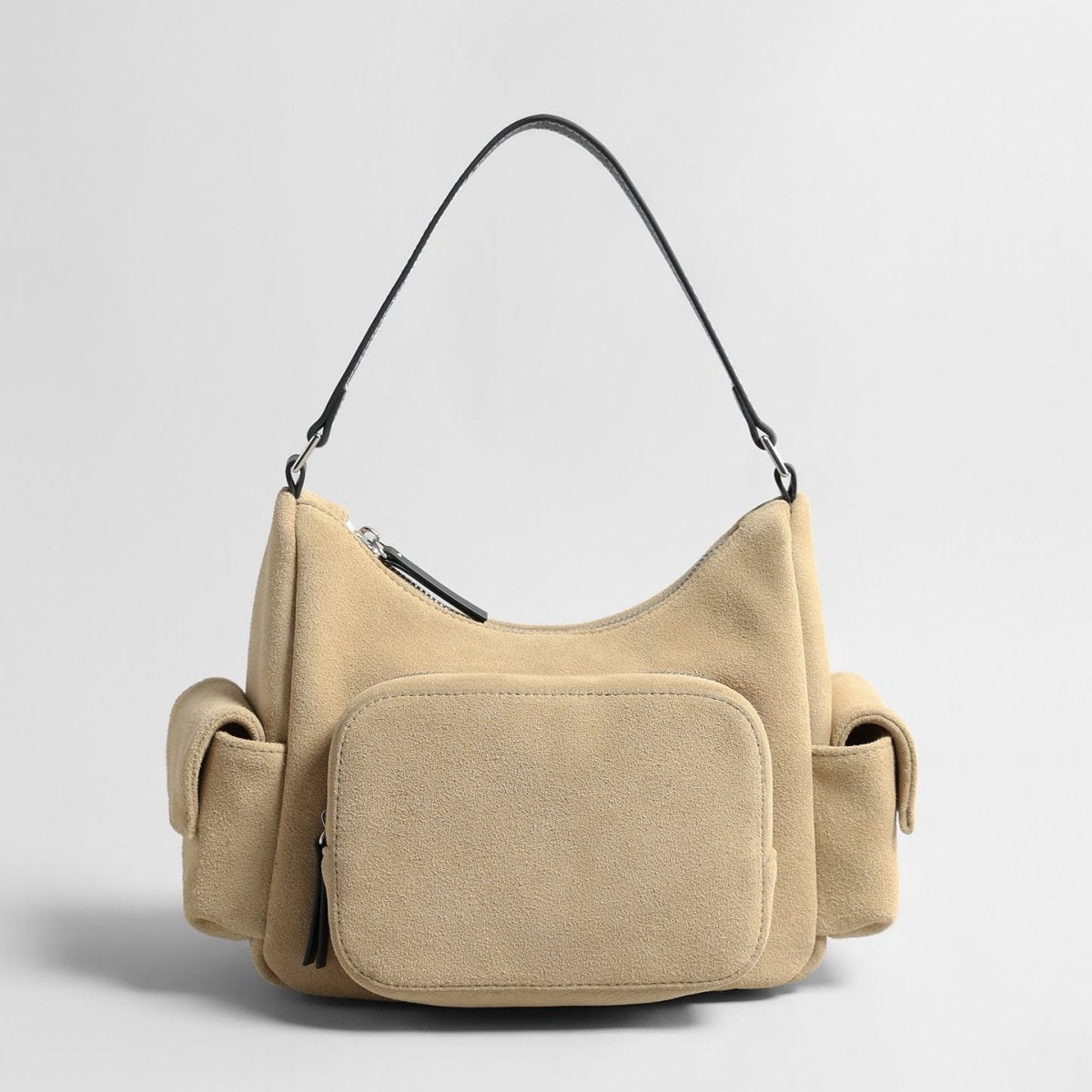 Suede Multi-Pocket Hobo Bag – Contrast Leather Shoulder & Crossbody Bag