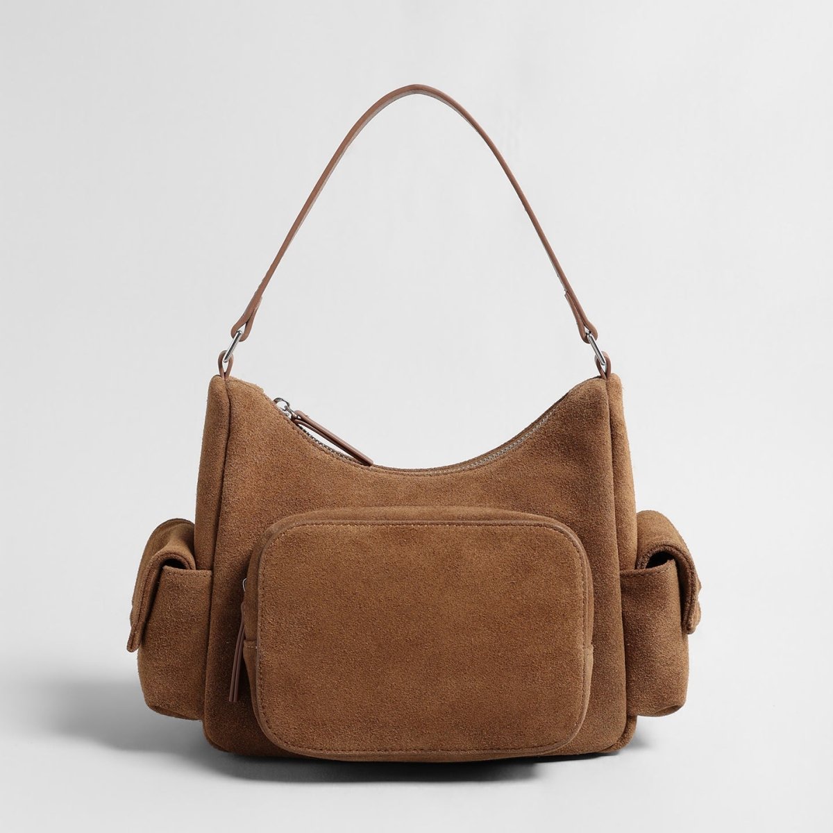 Suede Multi-Pocket Hobo Bag – Contrast Leather Shoulder & Crossbody Bag