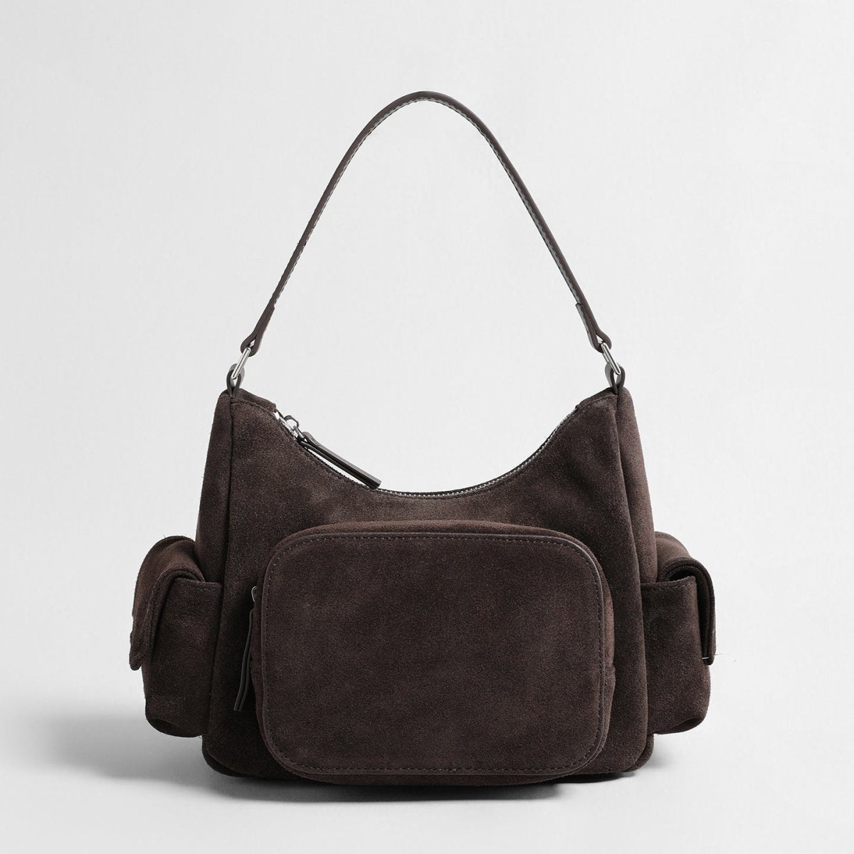 Suede Multi-Pocket Hobo Bag – Contrast Leather Shoulder & Crossbody Bag