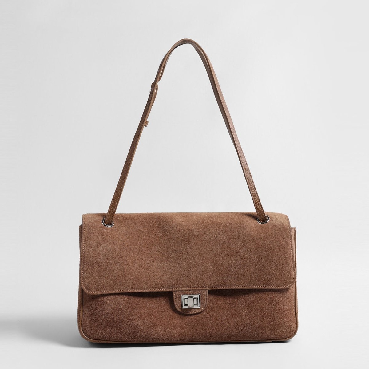 Suede Turn-Lock Flap Bag – Adjustable Underarm & Shoulder Bag