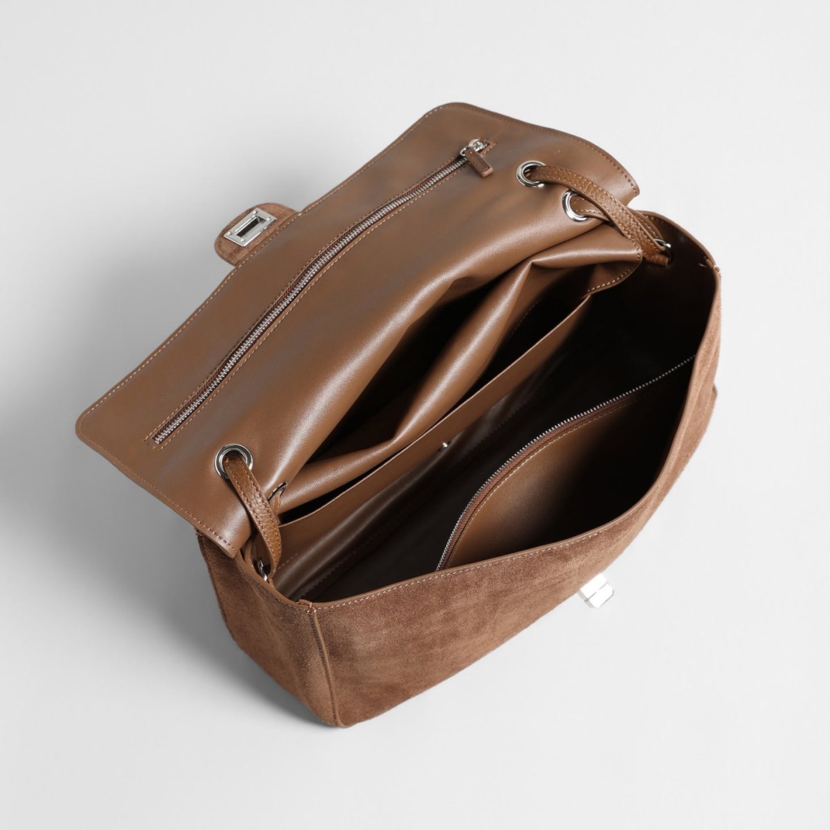 Suede Turn-Lock Flap Bag – Adjustable Underarm & Shoulder Bag
