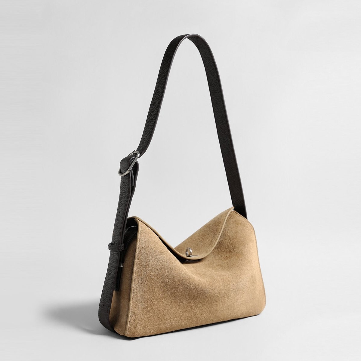 Suede Turn-Lock Hobo Bag – Adjustable Leather Strap Crossbody Bag