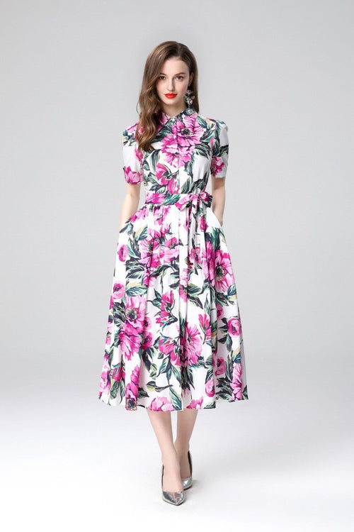 Summery Floral Midi Shirt Dress - 0cm