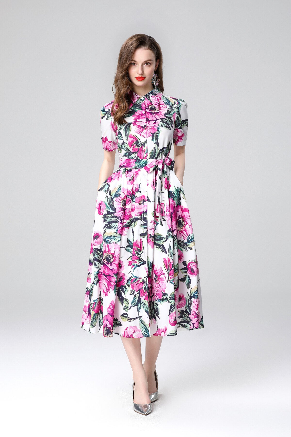 summery floral midi shirt dress all rose 1.JPG