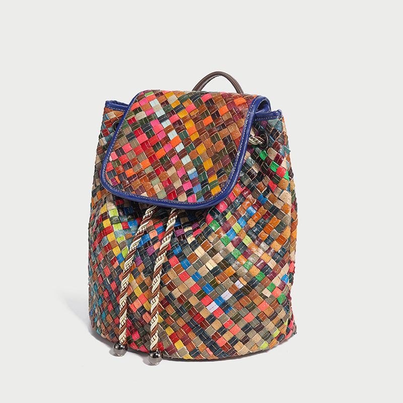 sunset everday woven leather backpack rainbow 2