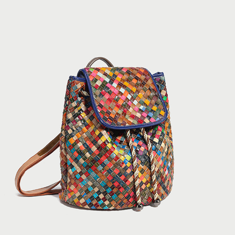 sunset everday woven leather backpack rainbow 3