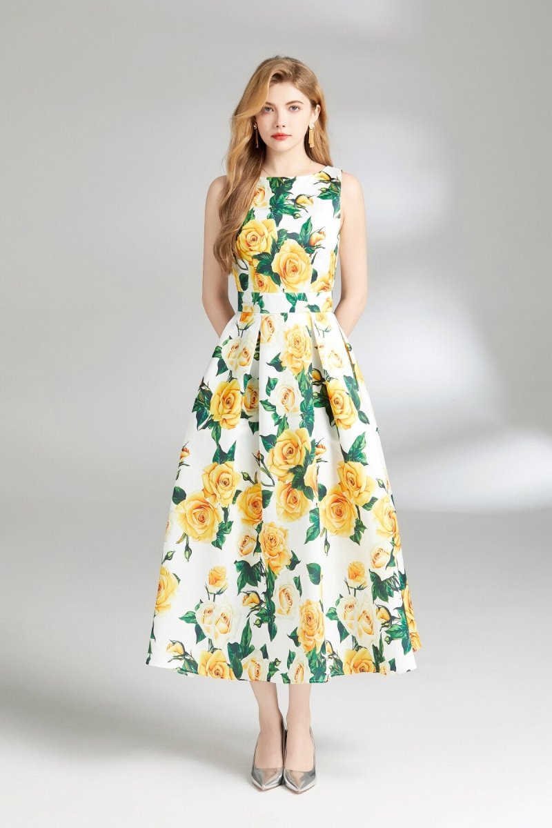 sunshine daydream sleeveless boat neck dress all floral 1