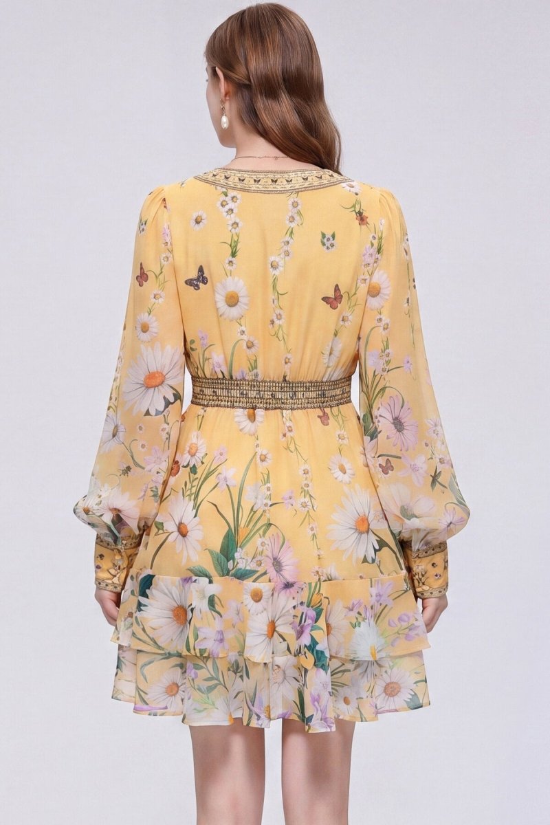 Sunshine Yellow Daisy & Butterfly Mini Dress