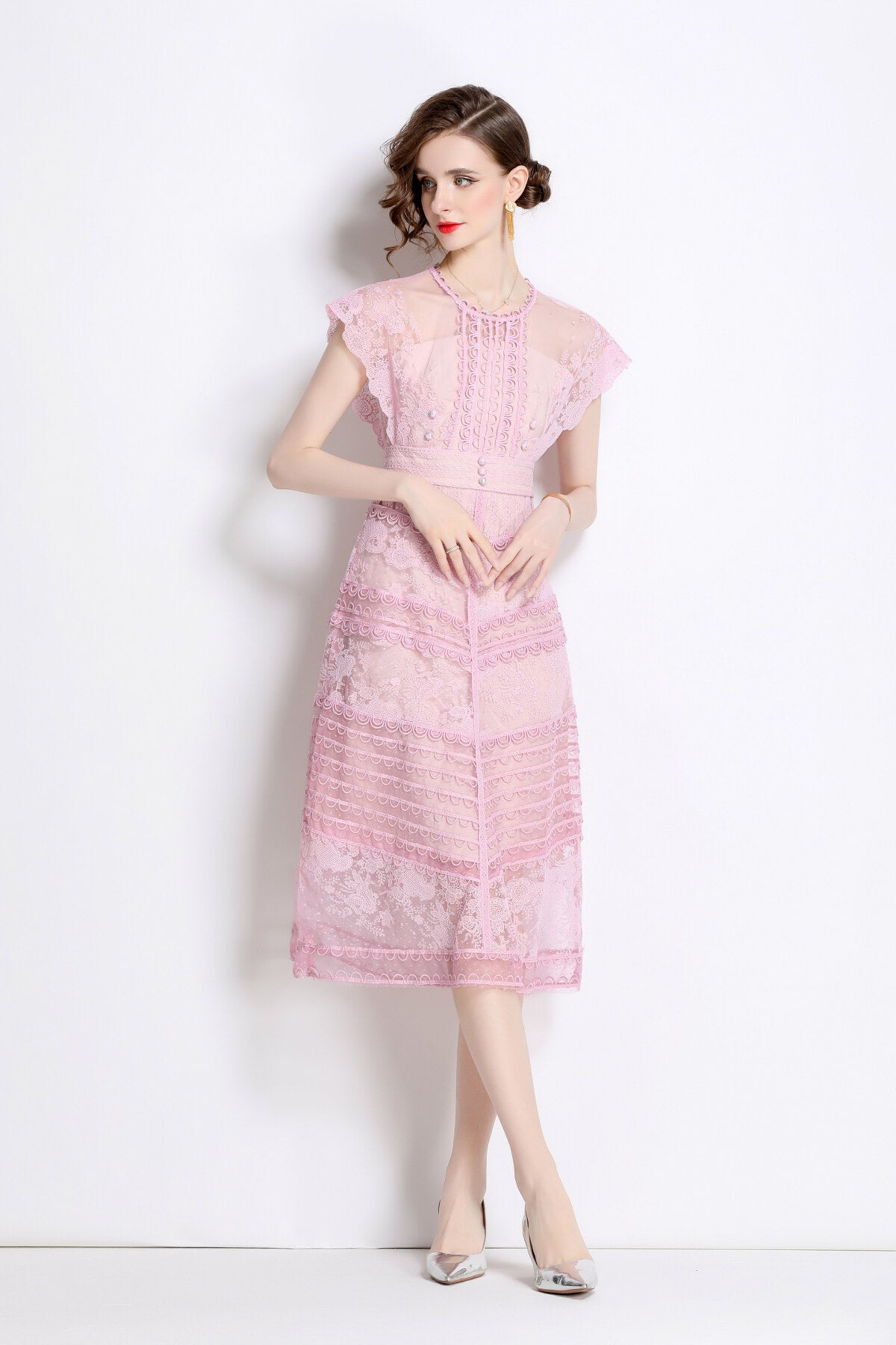 sweet floral embroidered tea dress all pink 2