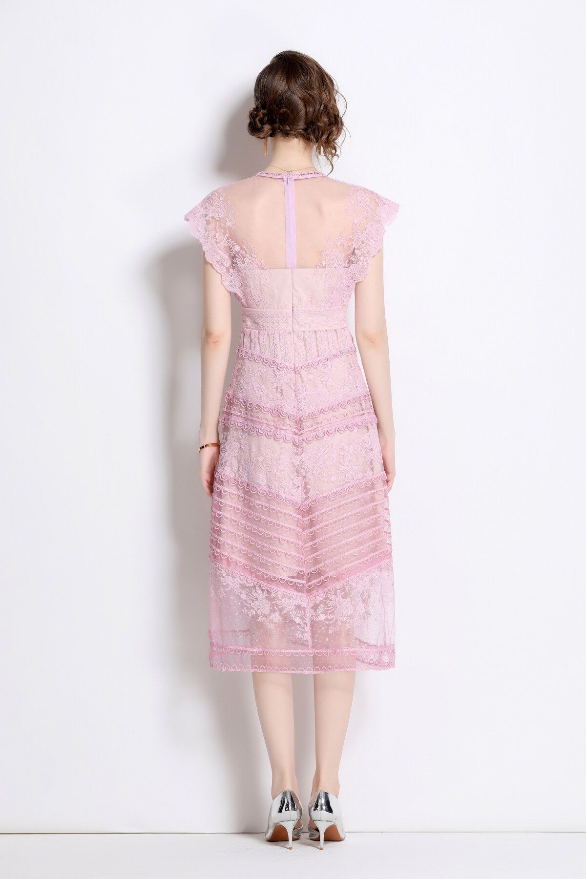 sweet floral embroidered tea dress all pink 4