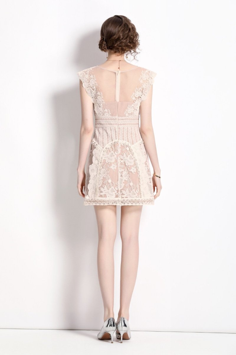 sweet floral form fitting mini dress all nude 4