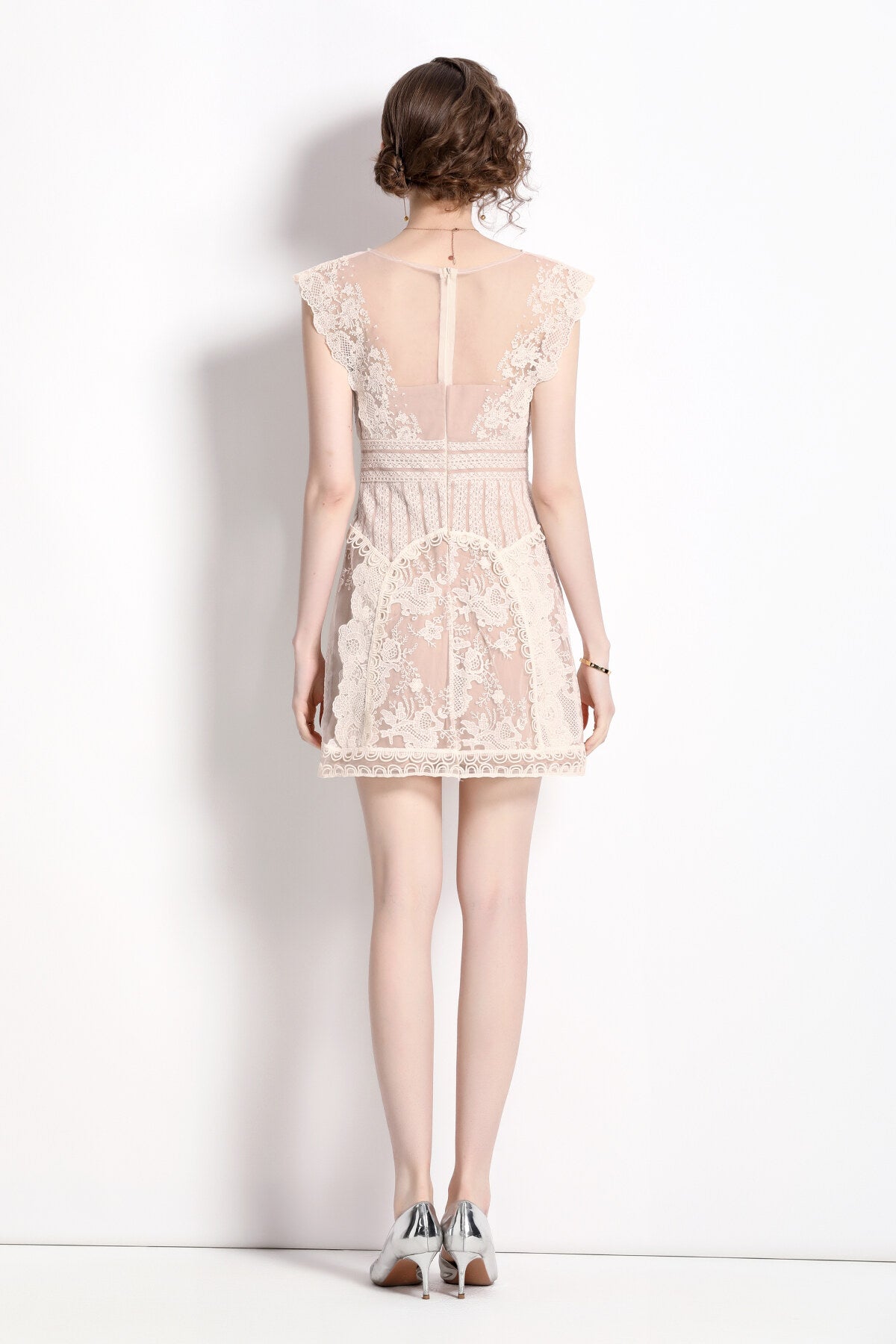 sweet floral form fitting mini dress all nude 4