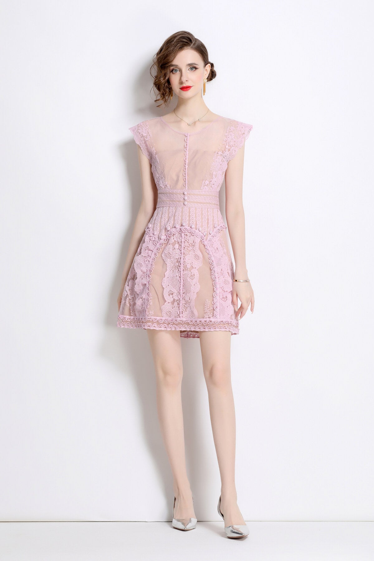 sweet floral form fitting mini dress all pink 1