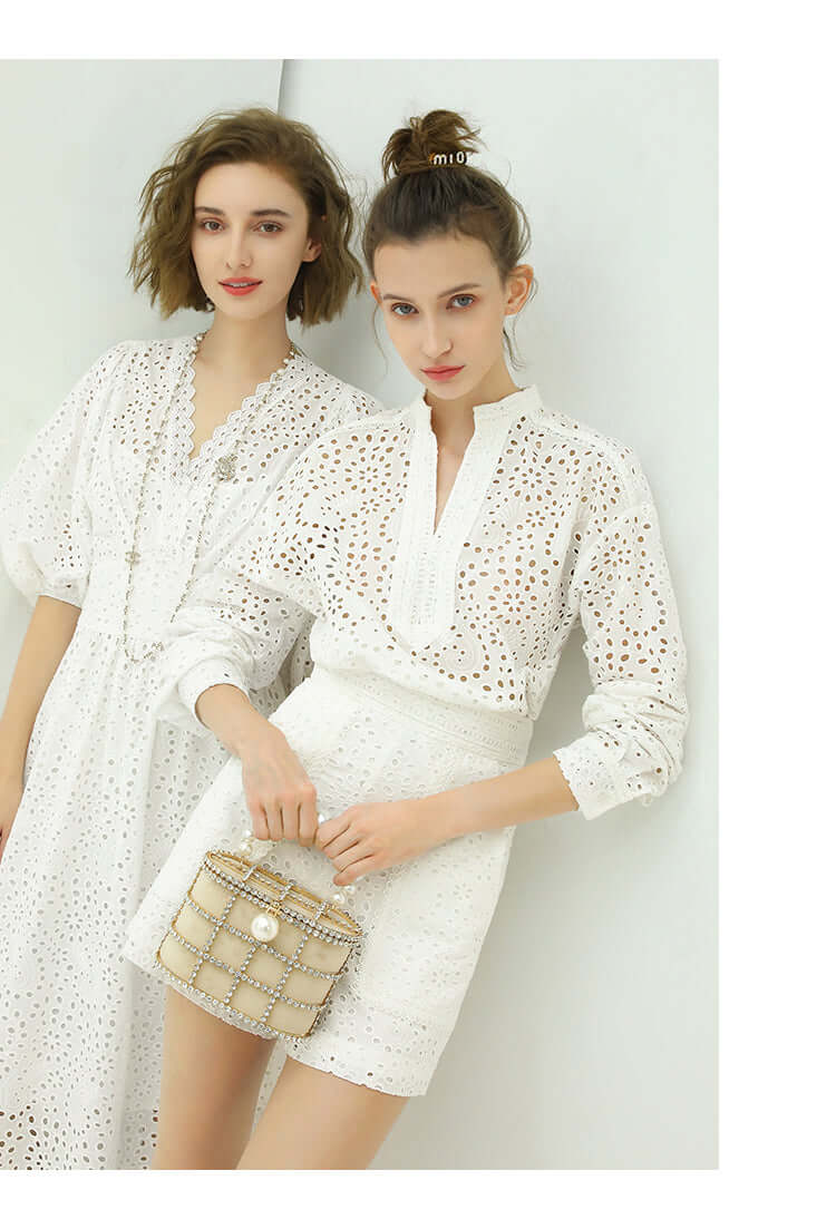 sweet french lace cutwork white cotton shirt all white 2