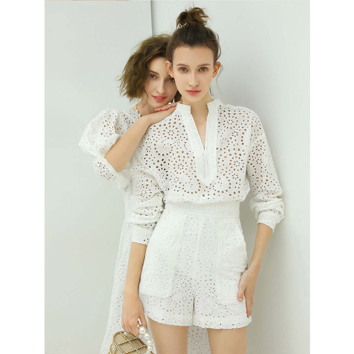 sweet french lace cutwork white cotton shirt all white 3