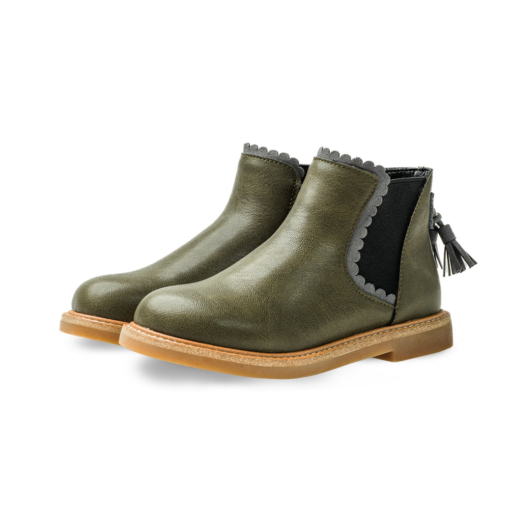 tassel tail kids chelsea boots all green 3