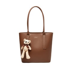 Teddy Bear Charm Brown Shoulder Tote Bag