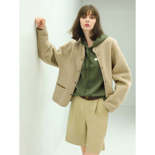 teddy letterman warm khaki fleece jacket all khaki 1