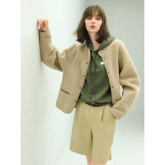 Teddy Letterman Warm Khaki Fleece Jacket