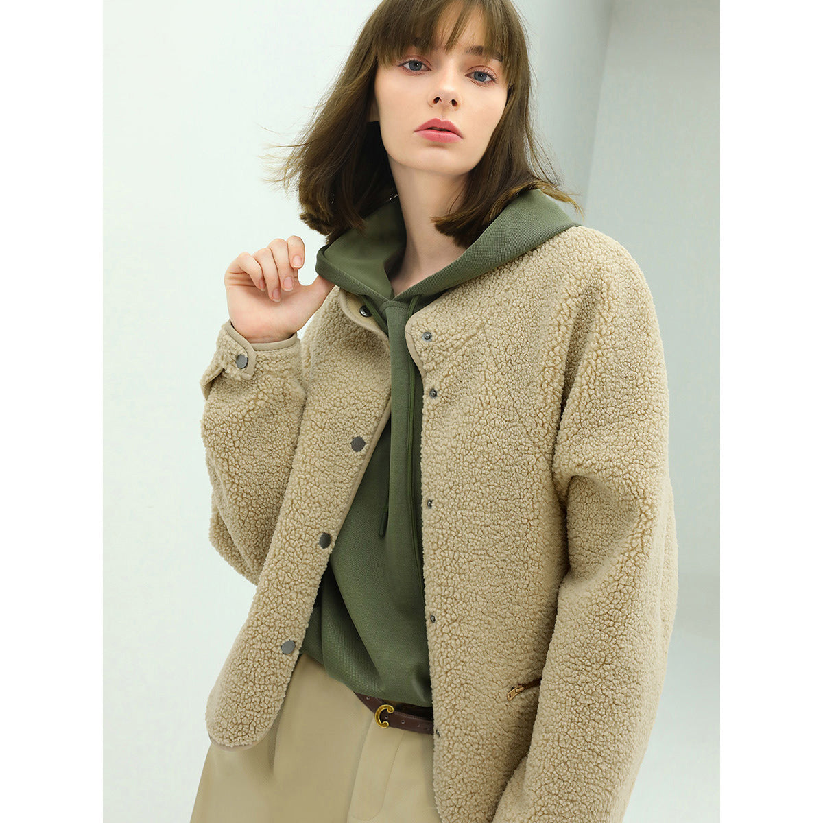 teddy letterman warm khaki fleece jacket all khaki 2