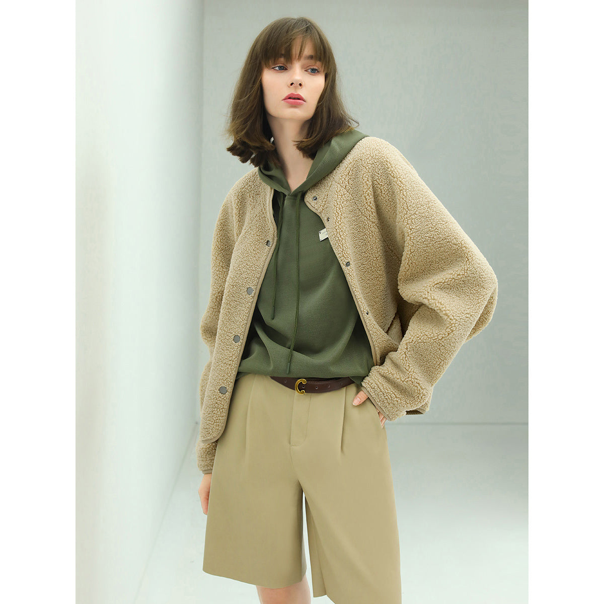 teddy letterman warm khaki fleece jacket all khaki 3