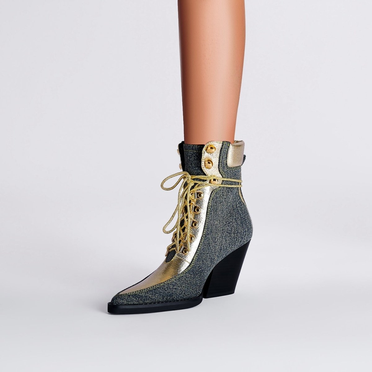 Texas Denim Lace Up Ankle Boots - 0cm