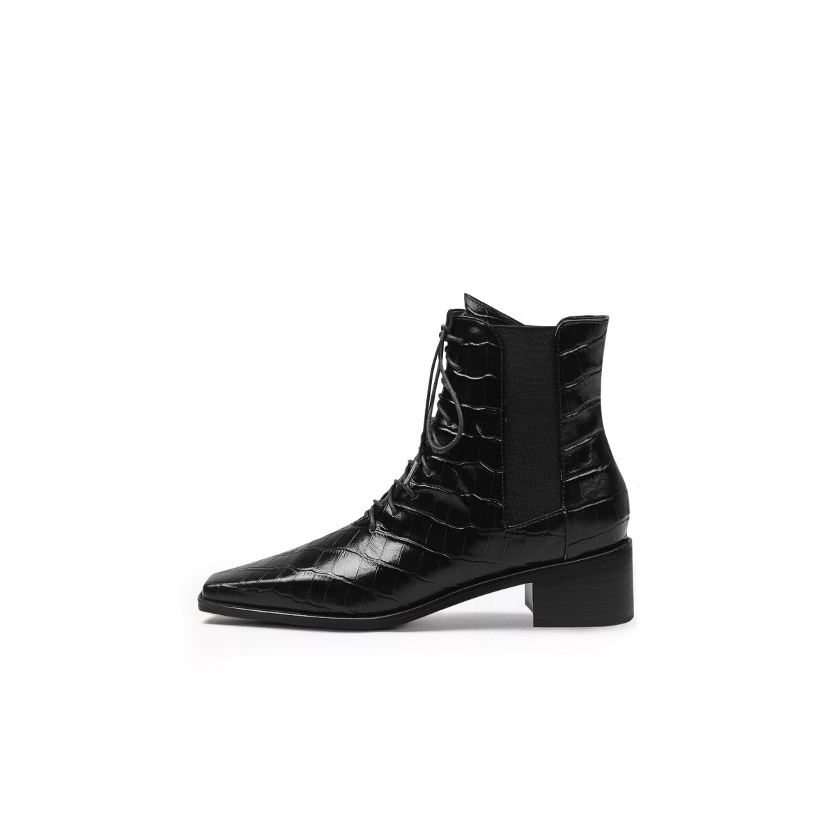 textured leather lace up ankle boots all black 1