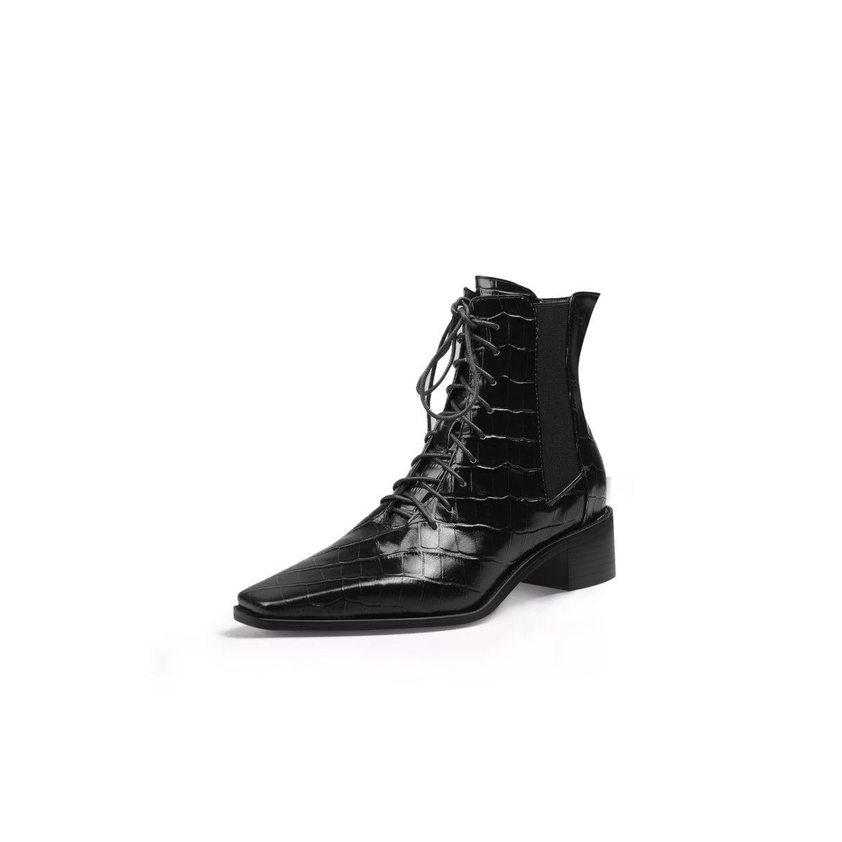 textured leather lace up ankle boots all black 2