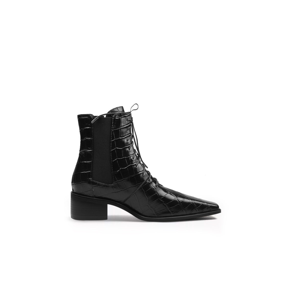 textured leather lace up ankle boots all black 3