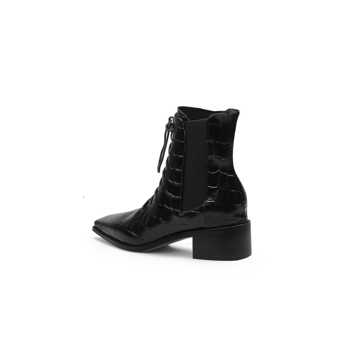 textured leather lace up ankle boots all black 4