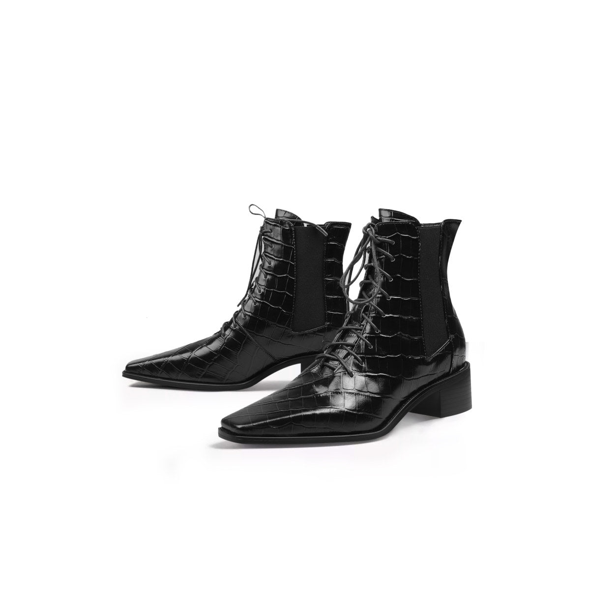 textured leather lace up ankle boots all black 6